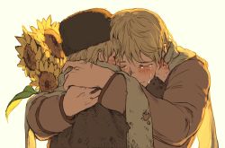Rule 34 | 2boys, axis powers hetalia, blush, brown hair, child, colored eyelashes, crying, dashi (minzoku gb), dual persona, closed eyes, flower, hug, male focus, multiple boys, russia (hetalia), scarf, sunflower, time paradox, torn clothes, winter clothes, aged down