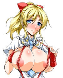 Rule 34 | 10s, ayase eli, blonde hair, blue eyes, blush, breasts, breasts out, gloves, kanten, large breasts, looking at viewer, love live!, love live! school idol project, necktie