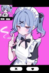 Rule 34 | 1girl, apron, black bow, black dress, black ribbon, blue eyes, blue hair, blush, bow, censored, cigarette, commentary, dress, hair ornament, hair ribbon, hatsune miku, highres, holding, holding cigarette, long hair, looking at viewer, maid, maid headdress, pure pure (rabbit hole), rabbit hole (vocaloid), ribbon, short sleeves, smoke, solo, symbol-only commentary, teardrop facial mark, twintails, vocaloid, white apron, whitebc, x hair ornament