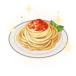 Rule 34 | artist request, commentary, english commentary, food, food focus, game cg, genshin impact, leaf, lowres, mint, no humans, official art, pasta, plate, simple background, spaghetti, sparkle, still life, third-party source, transparent background