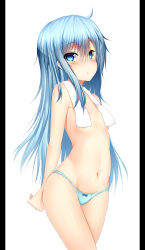 Rule 34 | 10s, 1girl, absurdres, aqua hair, bad id, bad pixiv id, belly, blue eyes, blue hair, blue panties, blush, bow, bow panties, breasts, censored, convenient censoring, flat chest, groin, hibiki (kancolle), highres, kantai collection, long hair, navel, no headwear, no headwear, panties, panties only, petite, pillarboxed, small breasts, solo, suteba (grzjkbhgf), topless, towel, towel around neck, underwear, underwear only, white background