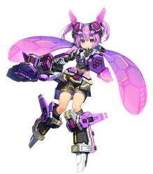 Rule 34 | absurdres, artist request, berzelius girl, berzelius girl p, blue eyes, cosmic break, dragonfly wings, fairy wings, goggles, goggles on head, gun, headpiece, highres, holding, holding gun, holding weapon, looking at viewer, mecha musume, official art, second-party source, short hair, short shorts, shorts, smile, thigh gap, weapon, wings