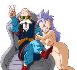 Rule 34 | age difference, alternate costume, arm hug, bald, beard, breasts, cleft of venus, closed eyes, clothed male nude female, crossed legs, curvy, dragon ball, dragonball z, earrings, facial hair, facing viewer, game cg, highres, interspecies, jewelry, large breasts, legs together, long hair, missing tooth, mustache, muten roushi, navel, nishi no kai ou kami, nishi no kaioushin, nude, old, old man, pointy ears, potara earrings, pussy, simple background, sunglasses, tagme, thigh gap, transparent background, uncensored, v, western supreme kai, white facial hair, yamamoto doujin