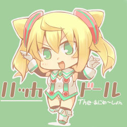 Rule 34 | 10s, 1girl, blonde hair, boots, chibi, commentary request, detached sleeves, full body, green eyes, hacka doll, hacka doll 1, hair ornament, hazuki ruu, long hair, looking at viewer, open mouth, panties, shirt, smile, solo, thigh boots, thighhighs, twintails, underwear, white panties