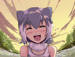 Rule 34 | ^ ^, closed eyes, highres, kemono friends, multicolored hair, open mouth, outdoors, small-clawed otter (kemono friends), smile, solo, sudhiro sappurisa, tagme, two-tone hair