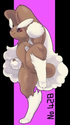 Rule 34 | 1girl, animal ears, animal hands, black sclera, closed mouth, colored sclera, creatures (company), full body, furry, furry female, game freak, gen 4 pokemon, hand up, happy, highres, jpeg artifacts, kicking, leg up, looking at viewer, lopunny, nintendo, no humans, pink background, pokedex number, pokemon, pokemon (creature), powderkona, rabbit ears, rabbit tail, red eyes, simple background, smile, solo, spread legs, standing, standing on one leg, tail, two-tone background