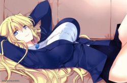 Rule 34 | 10s, 1girl, blonde hair, blue eyes, breasts, female focus, grisaia (series), grisaia no kajitsu, harudera yuria, highres, large breasts, long hair, lying, official art, skirt, smile, solo