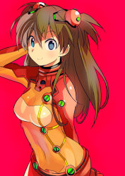 Rule 34 | 00s, 1girl, blue eyes, bodysuit, brown hair, evangelion: 2.0 you can (not) advance, face, hair ornament, hairclip, long hair, multicolored clothes, neon genesis evangelion, plugsuit, rebuild of evangelion, smile, solo, souryuu asuka langley, test plugsuit, watarai keiji