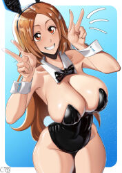Rule 34 | 1girl, 2023, bleach, breasts, castell, highres, inoue orihime, large breasts, leotard, long hair, playboy bunny, smile, solo