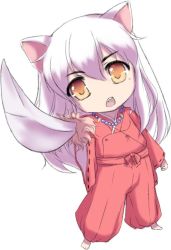 Rule 34 | 1boy, animal ears, barefoot, chibi, dog ears, inuyasha, inuyasha (character), lady suchiko, long hair, male focus, necklace, open mouth, simple background, solo, sword, tetsusaiga, weapon, white background, white hair, yellow eyes