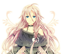 Rule 34 | 1girl, ahoge, bare shoulders, blue eyes, braid, ia (vocaloid), long hair, looking at viewer, odimi, off shoulder, pink hair, smile, solo, twin braids, very long hair, vocaloid