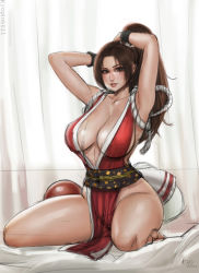 Rule 34 | 1girl, breasts, fatal fury, highres, kyopink, large breasts, ponytail, shiranui mai, snk, solo, the king of fighters