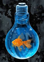 Rule 34 | air bubble, animal, black background, fish, fish tank, goldfish, light bulb, no humans, nomiya (no 38), original, water