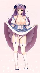 Rule 34 | 1girl, bad id, bad pixiv id, bare shoulders, blue eyes, blue flower, blue rose, blush, boots, bow, bow panties, breasts, breasts out, cameltoe, choker, cleft of venus, collarbone, dress, elbow gloves, flower, garter straps, gloves, hair flower, hair ornament, headdress, heart, highres, lace, lace-trimmed legwear, lace trim, large breasts, long hair, looking at viewer, mole, mole under eye, nipples, original, panties, petticoat, purple hair, rose, solo, thighhighs, underwear, weyowang