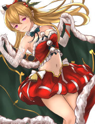 Rule 34 | 1girl, bell, breasts, cape, capelet, christmas, cleavage, dutch angle, elbow gloves, fur-trimmed cape, fur trim, gloves, granblue fantasy, highres, long hair, looking at viewer, medium breasts, navel, red eyes, solo, tark1122, thighs, vira (granblue fantasy), white background