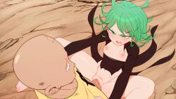 Rule 34 | 1boy, 1girl, animated, animated gif, bald, bare legs, barefoot, black dress, bottomless, bouncing breasts, breasts, curly hair, dress, feet, from above, green eyes, green hair, half-closed eyes, long sleeves, matching hair/eyes, medium breasts, mrploxykun, nipples, one-punch man, open mouth, penis, pussy, saitama (one-punch man), sex, shiny skin, short hair, spread legs, tatsumaki, toes, torn clothes, torn dress, vaginal