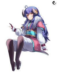 Rule 34 | absurdres, ahoge, alternate hair color, blue hair, blush, bow, braid, closed eyes, closed mouth, fingerless gloves, flower, fur trim, gloves, hair bow, highres, horns, kindred (league of legends), lamb (league of legends), lazbee, league of legends, long hair, official alternate costume, official alternate hairstyle, pink eyes, purple gloves, simple background, sitting, spirit blossom kindred, white background, yellow bow, yellow flower
