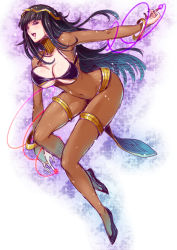 Rule 34 | 1girl, adapted costume, bad id, bad pixiv id, bikini, bikini top only, black eyes, black hair, blush, bodysuit, bracelet, breasts, bridal gauntlets, cleavage, fire emblem, fire emblem awakening, full body, hair ornament, jewelry, large breasts, long hair, long legs, lots of jewelry, matanonki, navel, nintendo, open mouth, shoes, skin tight, solo, string, string of fate, swimsuit, tharja (fire emblem), underboob