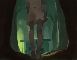 Rule 34 | 1boy, barefoot, feet, from behind, head out of frame, male focus, nature, original, outdoors, shorts, solo, tensen (dotted line), tree, walking
