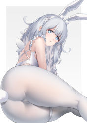 Rule 34 | + +, 1girl, animal ears, ass, azur lane, bare arms, bare shoulders, blue eyes, cameltoe, fake animal ears, grey hair, hairband, highres, le malin (azur lane), le malin (listless lapin) (azur lane), leotard, long hair, mahou kyuuri, nontraditional playboy bunny, official alternate costume, pantyhose, parted lips, playboy bunny, rabbit ears, rabbit tail, sideless outfit, tail, thick thighs, thighs, twisted torso, white hairband, white leotard, white pantyhose