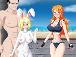 carrot (one piece), cleavage, large breasts, long hair, multiple girls, nam...