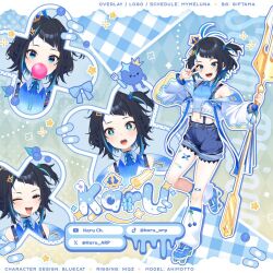 Rule 34 | + +, 1girl, akimotto, algorhythm project, black hair, blue bow, blue bowtie, blue eyes, blue footwear, blue hair, blue shirt, blue shorts, bow, bowtie, breasts, chewing gum, crop top, fork, highres, holding, holding fork, jacket, karu (algorhythm project), long sleeves, medium breasts, midriff, multicolored hair, navel, official art, open mouth, shirt, shoes, shorts, streaked hair, tiktok logo, tongue, tongue out, twitter logo, twitter x logo, v, virtual youtuber, white jacket, youtube logo