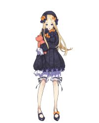 Rule 34 | 1girl, abigail williams (fate), absurdres, black bow, black dress, black footwear, black hat, blonde hair, bloomers, blue eyes, bow, bug, butterfly, dress, fate/grand order, fate (series), forehead, hair bow, hat, highres, hugging object, insect, long hair, long sleeves, looking at viewer, open mouth, orange bow, parted bangs, polka dot, polka dot bow, shoes, simple background, sleeves past wrists, solo, standing, stuffed animal, stuffed toy, teddy bear, teshima nari, underwear, very long hair, white background, white bloomers
