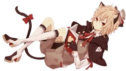 Rule 34 | 1boy, 1girl, 96neko, animal ears, blonde hair, book, cat ears, cat tail, gloves, indie utaite, moco 315, niconico, red eyes, reverse trap, solo, tail, utaite, vocaloid, white background