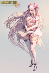 Rule 34 | 1girl, artemis (destiny child), blonde hair, blue eyes, breasts, destiny child, detached sleeves, full body, highres, hyulla, large breasts, long hair, original, panties, solo, standing, sunlight, thick thighs, thighhighs, thighs, underboob, underwear, very long hair, white panties, white thighhighs