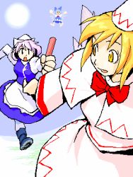 Rule 34 | 3girls, cirno, female focus, letty whiterock, lily white, lowres, multiple girls, relay baton, relay race, touhou