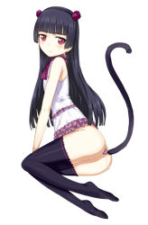 Rule 34 | 1girl, anal, anal object insertion, anal tail, ass, bad id, bad pixiv id, black hair, black thighhighs, bottomless, butt plug, fake tail, female focus, gokou ruri, kameneji, long hair, long legs, no shoes, object insertion, ore no imouto ga konna ni kawaii wake ga nai, purple eyes, pussy juice, sex toy, simple background, sleeveless, solo, tail, thighhighs, white background