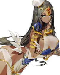 Rule 34 | 1girl, aqua eyes, black hair, breasts, caster of the nocturnal castle, commentary request, covered navel, dark skin, dark-skinned female, fate/grand order, fate (series), feathers, jewelry, judy6241, large breasts, long hair, looking at viewer, lying, on side, scheherazade (fate), simple background, solo, very long hair, white background