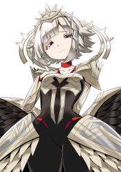 Rule 34 | 1girl, black dress, black wings, blunt bangs, breasts, closed mouth, collarbone, cowboy shot, dress, fire emblem, fire emblem heroes, grey hair, hahe, highres, looking at viewer, nintendo, official alternate costume, official alternate hairstyle, red eyes, short hair, small breasts, solo, tiara, veronica (fire emblem), veronica (princess rising) (fire emblem), white background, wings