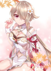 Rule 34 | 1girl, bare shoulders, breasts, brown hair, china dress, chinese clothes, cleavage, closed mouth, dress, flower, hair flower, hair ornament, hair over one eye, highres, honkai (series), honkai impact 3rd, long hair, looking at viewer, mole, mole under eye, navel, nekoha gc, purple eyes, rita rossweisse, rita rossweisse (artemis), sleeves past elbows, smile, solo, twintails, white dress, white flower