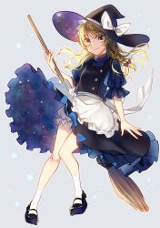 Rule 34 | 1girl, apron, black hat, blonde hair, bloomers, bow, braid, broom, commentary request, double exposure, grey background, hair bow, hat, hat bow, highres, kaede (mmkeyy), kirisame marisa, looking at viewer, mary janes, outline, red bow, shoes, single braid, skirt, smile, socks, solo, star (symbol), touhou, underwear, waist apron, white bow, white outline, white socks, witch hat, yellow eyes