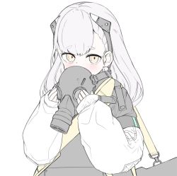 Rule 34 | 1girl, ak-alfa (girls&#039; frontline), blush, gas mask, girls&#039; frontline, jokebag, long hair, mask, solo, yellow eyes