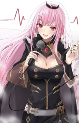 Rule 34 | 1girl, absurdres, breasts, capelet, cloak, dress, highres, hololive, hololive english, large breasts, long hair, looking at viewer, microphone, mori calliope, music, nail polish, pink hair, red eyes, singing, smile, solo, sukuemon, tiara, virtual youtuber