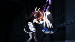 Rule 34 | 10s, 1boy, 2girls, absolute duo, animated, animated gif, fighting, kicking, long hair, lowres, multiple girls, purple hair, school uniform, silver hair, sword, weapon
