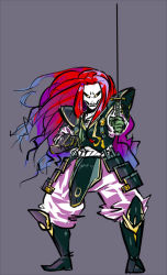 Rule 34 | armor, genpei touma den, male focus, red hair, samurai, simple background, solo, sword, taira no kagekiyo, weapon