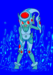 Rule 34 | 1girl, absurdres, blue one-piece swimsuit, digimon, digimon (creature), fins, frog girl, helmet, highres, monster girl, one-piece swimsuit, ranamon, swimsuit