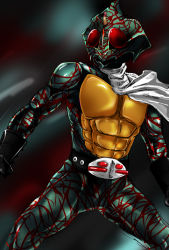Rule 34 | 1boy, abs, bad id, bad pixiv id, belt, gloves, highres, kamen rider, kamen rider amazon, kamen rider amazon (series), male focus, monster, nof, scarf, solo