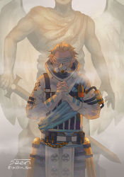 Rule 34 | 1boy, 5-en, apex legends, bad id, bad pixiv id, blindfold, blonde hair, caustic (apex legends), chain, covered eyes, divine right caustic, facing down, fingerless gloves, gloves, grey scarf, hair behind ear, hood, hoodie, interlocked fingers, male focus, own hands together, scarf, solo, statue, white blindfold, white gloves, white hoodie, widow&#039;s peak