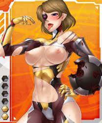 Rule 34 | 00s, 1girl, bare shoulders, blush, breasts, breasts out, brown hair, cameltoe, card (medium), card (orange-r), card (r), cyborg, eyepatch, florence freeman, large breasts, navel, ninja, nipples, open mouth, panties, purple eyes, saliva, solo, standing, sweat, tagme, taimanin (series), taimanin asagi, taimanin asagi battle arena all card gallery, taimanin asagi kessen arena, tongue, tongue out, torn clothes, underwear, zol