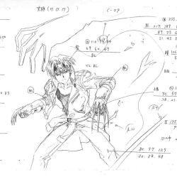 Rule 34 | 1boy, anime opening, claws, concept art, hidaka ken, male focus, monochrome, solo, weapon, weiss kreuz, weiss kreuz gluhen