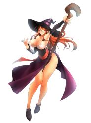 Rule 34 | 1girl, armpits, bare shoulders, bespectacled, book, breasts, brown eyes, brown hair, cleavage, dragon&#039;s crown, glasses, highres, large breasts, legs, long hair, serra.a, simple background, solo, sorceress (dragon&#039;s crown), staff, white background