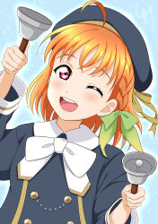 Rule 34 | 1girl, absurdres, artist request, hat, highres, looking at viewer, love live!, love live! sunshine!!, medium hair, one eye closed, open mouth, orange hair, smile, solo, takami chika