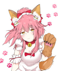 Rule 34 | 1girl, :3, absurdres, animal ear fluff, animal ears, animal hands, apron, bell, blush, breasts, cat hair ornament, cat paws, cleavage, collar, commentary, commentary request, fate/extra, fate/grand order, fate (series), fox ears, fox girl, fox tail, gloves, hair ornament, hair ribbon, highres, jingle bell, large breasts, looking at viewer, naked apron, neck bell, paw gloves, pink hair, r aruku, red ribbon, ribbon, solo, tail, tamamo (fate), tamamo cat (fate), tamamo cat (third ascension) (fate), white apron, yellow eyes