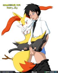 Rule 34 | 1boy, 1girl, absurdres, animal hands, barefoot, blush, braixen, breasts, clothed male nude female, clothed sex, creatures (company), dated, erection, furry, furry female, furry with non-furry, game freak, gen 6 pokemon, hetero, highres, interspecies, nintendo, nipples, nude, open mouth, penis, pokemon, pokemon (creature), pussy, sex, simple background, size difference, uncensored, urielmanx7, vaginal