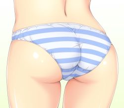 Rule 34 | 1girl, ass, from behind, panties, shiny skin, simple background, solo, striped clothes, striped panties, tamanegi (genpi), thighs, underwear, underwear only