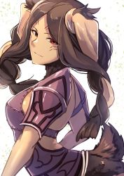 Rule 34 | animal ears, armor, braid, brown hair, fire emblem, fire emblem awakening, highres, long hair, looking at viewer, nakabayashi zun, nintendo, panne (fire emblem), rabbit ears, rabbit girl, red eyes, simple background, smile, solo, twin braids, twintails, white background